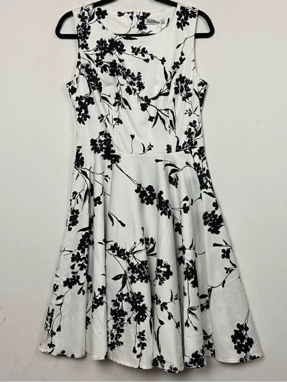 Grace Karin White Midi Dress with Black Floral Print - Picture 2 of 3